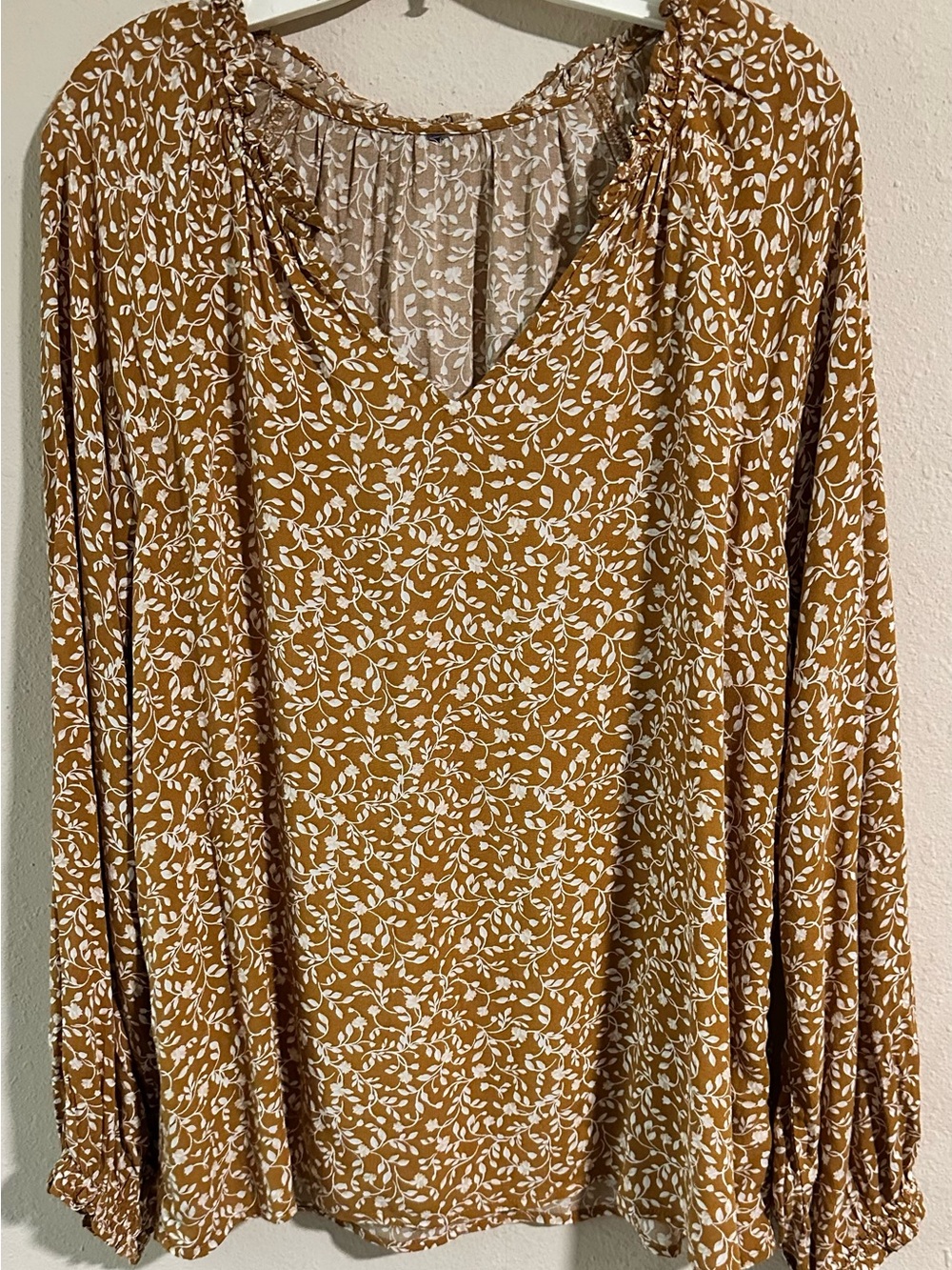 Old Navy Mustard Floral Long-Sleeve Blouse